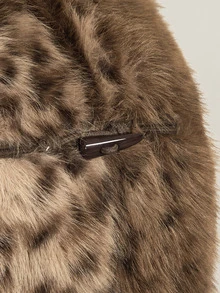 SHEIN ICON Women's Plus Size Asymmetrical Front Faux Fur Leopard Print Vest Jacket Winter - Brown - View 7