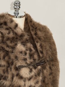 SHEIN ICON Women's Plus Size Asymmetrical Front Faux Fur Leopard Print Vest Jacket Winter - Brown - View 5