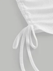 SHEIN Girlism Tween Girls' Textured Crew Neck Cinched Waist Drawstring Side T-Shirt - White - View 4