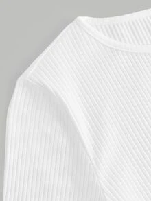 SHEIN Girlism Tween Girls' Textured Crew Neck Cinched Waist Drawstring Side T-Shirt - White - View 6