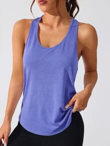 Eassivo Eassivo Áo tank top thể thao lưng racerback trơn phong cách thường ngày - Màu tím  Violet - Xem 2
