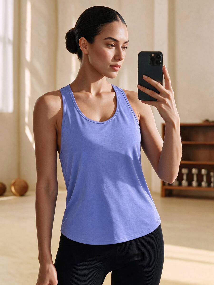 Eassivo Eassivo Áo tank top thể thao lưng racerback trơn phong cách thường ngày - Màu tím Violet - Xem 1