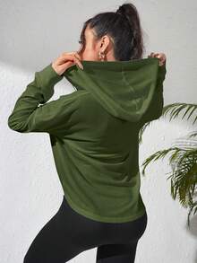 Eassivo Eassivo Drop Shoulder Zip Up Hooded Sports Jacket - Army Green - View 2