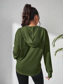 Eassivo Eassivo Drop Shoulder Zip Up Hooded Sports Jacket - Army Green - View 7