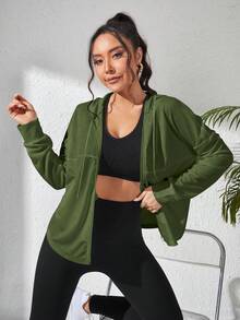 Eassivo Eassivo Drop Shoulder Zip Up Hooded Sports Jacket - Army Green - View 6