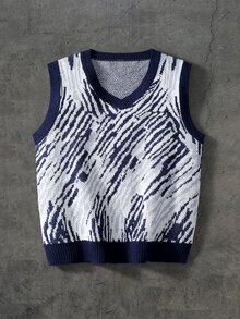 Claim Dot Men's Colorblock V-Neck Casual Versatile Knit Vest Goth - Blue - View 3
