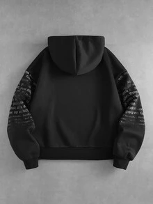 ROMWE MEN Men's Dark Gothic Print Contrast Color Loose Fit Hoodie - Black - View 5