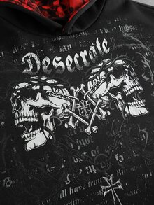 ROMWE MEN Men's Dark Gothic Print Contrast Color Loose Fit Hoodie - Black - View 4