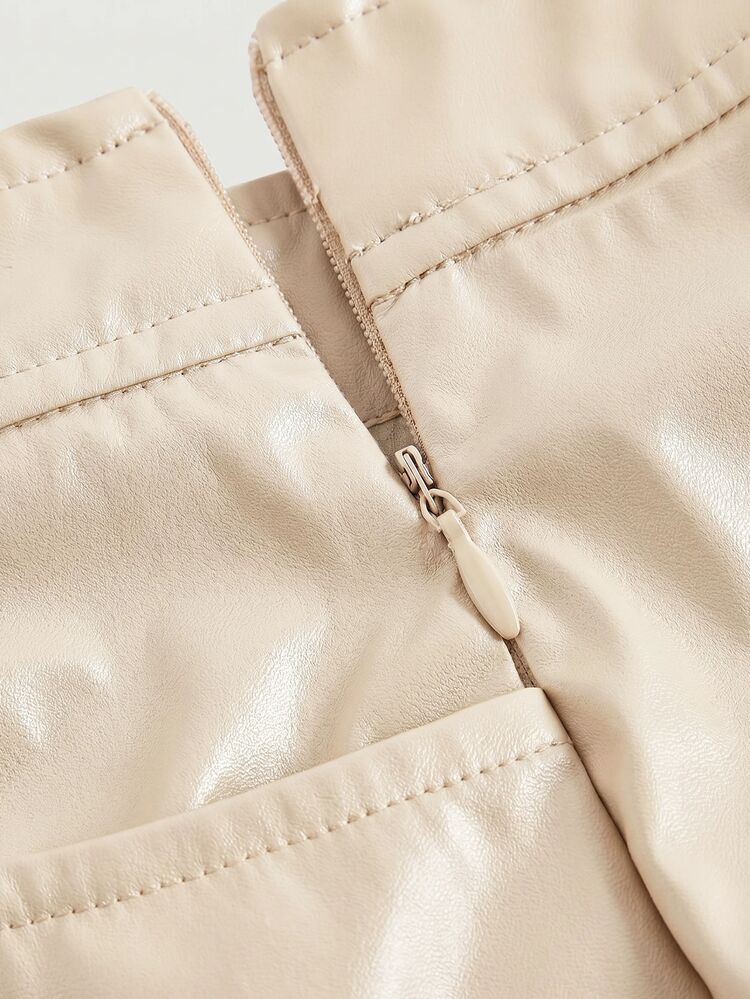 SHEIN MOD Plus Size Vintage Elegant Beige Asymmetric Faux Layered Shorts - Preppy Style, 70s, Casual, Old Money Aesthetic, Office Brunch Formal Wear Summer - Apricot - View 5