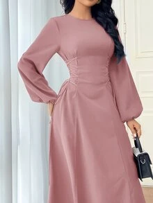 Veilorie Women's Solid Color Simple Daily Long Sleeve Dress Party Elegant Evening Long Sleeve Maxi Dress - Pink - View 7