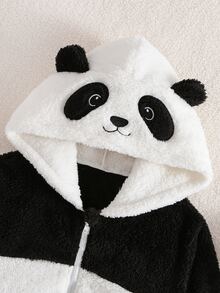 青少年女孩可愛拉鍊長袖刺繡連帽外套 - 黑與白 - 查看 4