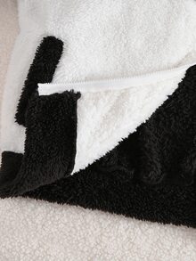 青少年女孩可愛拉鍊長袖刺繡連帽外套 - 黑與白 - 查看 7
