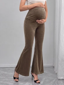 GentleRue Maternity Elegant Solid Color High Elasticity Maternity Sports Leggings - Coffee Brown - View 4