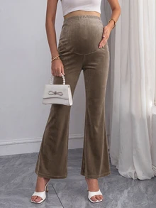 GentleRue Maternity Elegant Solid Color High Elasticity Maternity Sports Leggings - Coffee Brown - View 3