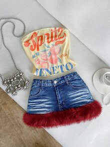 Mori Grove Mori Grove Women's Pocket Button Plush Patchwork Fashion Versatile Denim Mini Skirt - Blue - View 5