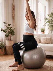 SHEIN Maternity Striped Casual Fitness Sports Long Pants - Black - View 3
