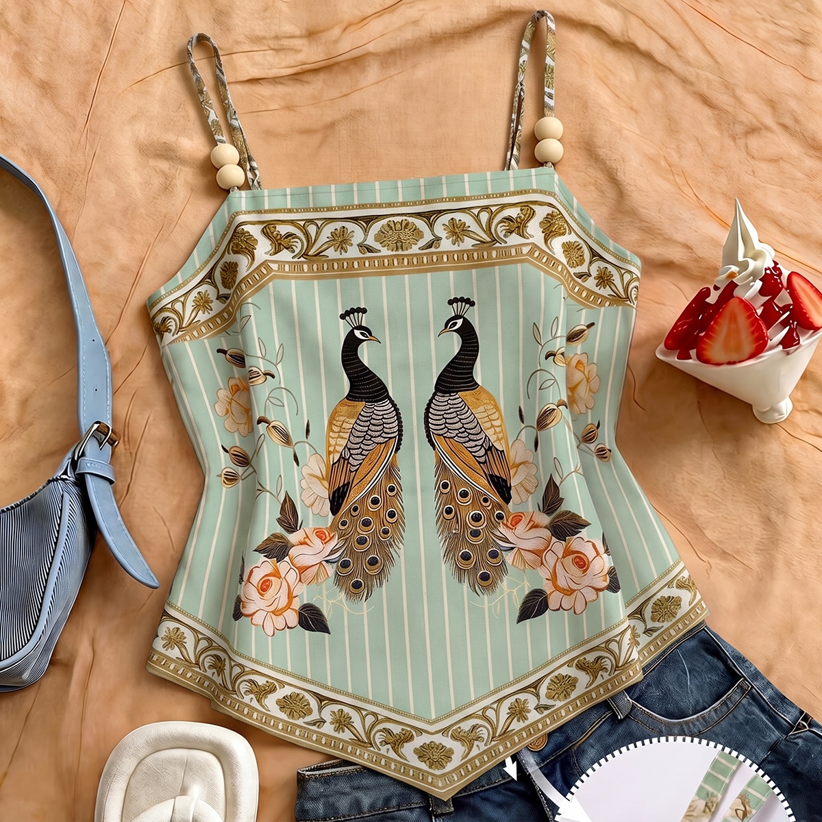 Women's Plus Size Elegant Bohemian Retro Vintage Casual Tank Top Camisole Parrot Small Animal Tropical Vacation Floral Print Sage Green Summer Party
