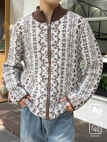 Claim Dot Men's Front Zip Long Sleeve Graphic Detail Casual Top - Multicolor - View 5