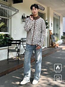 Claim Dot Men's Front Zip Long Sleeve Graphic Detail Casual Top - Multicolor - View 3