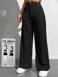 SHEIN Tall Women's Solid Color Elegant Zipper Fly Straight Leg Pants, Suitable For Work And Business Wear - Black - View 11