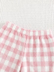 SHEIN Infant Girl Cute Cartoon Baby Girl Bear Pattern Fuzzy Pajama Set With Plaid Autumn Pants Loungewear - White - View 6