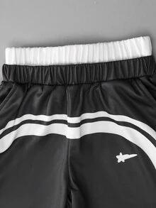 SHEIN 青少年男孩黑白側條紋運動長褲 兒童寬鬆抽繩運動褲 寬腿運動長褲 運動拉鍊褲腳喇叭褲 秋季 - 彩色 - 查看 5