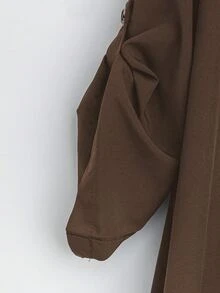 SHEIN Tall CURVE 大尺碼女款法式V領短袖夏季洋裝，棕色，秋季，休閒波希米亞商務婚禮賓客，工作服健身早午餐正式度假 - 棕色 - 查看 7