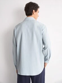 Claim Dot Men's Solid Color Single-Breasted Casual Modest Commute Vacation Beach Vacation Long Sleeve Shirt Birthday Graduation Baby Blue Autumn - Blue - View 7