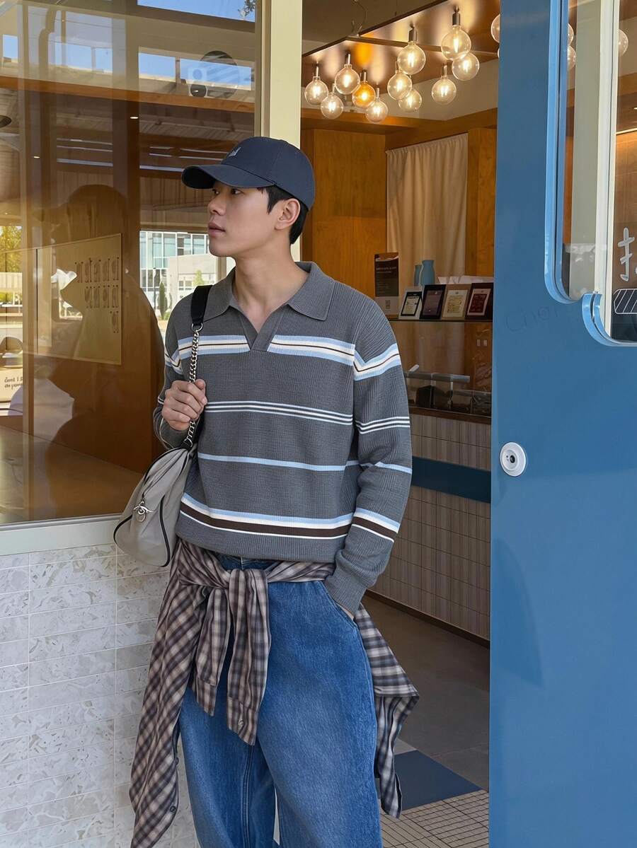 Claim Dot Men's Casual Colorblock Striped Sweater, Autumn/Winter - Multicolor - View 1