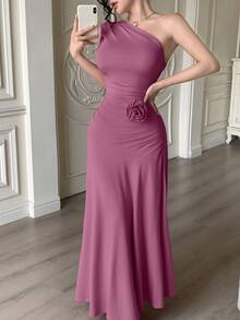 Modelyn 1件女士无袖褶皱修身连衣裙，纯色 - Bold Plum - 查看 8