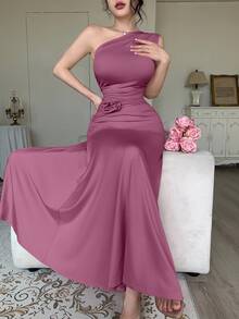Modelyn 1件女士无袖褶皱修身连衣裙，纯色 - Bold Plum - 查看 7