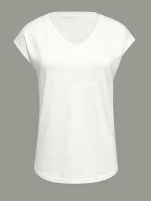 Omancia Women's Solid Color V-Neck Short Sleeve Casual Versatile T-Shirt - White - View 6