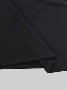 Omancia Solid V Neck Batwing Sleeve Tee - Black - View 8