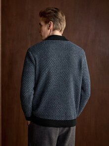 Formmaro 男士 1/4 拉鍊長袖格紋時尚休閒百搭針織衫，適合辦公工作、秋季、老錢風 - 藏蓝色 - 查看 5