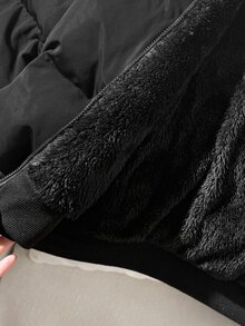 青少年女孩秋冬加厚抓絨內裡拉鍊高領夾克，百搭必備外套 - 黑色 - 查看 10