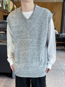 Claim Dot 2pcs/Set Men Plain Button-Up  Cardigan Sweater - Light Grey - View 7