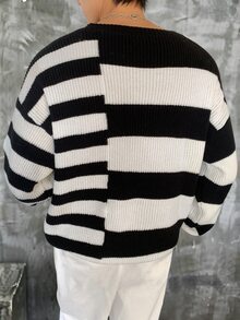 Claim Dot 男士圆领长袖条纹简约毛衣，休闲日常穿着 - 彩色 - 查看 2