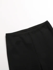 SHEIN Tween女孩秋冬休閒童裝街頭風黑白印花長袖長版T恤搭配保暖內裡內搭褲2件套，日常穿著 - 黑與白 - 查看 9