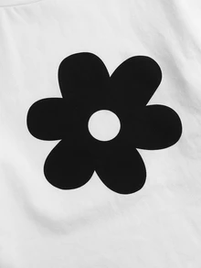 SHEIN Tween女孩秋冬休閒童裝街頭風黑白印花長袖長版T恤搭配保暖內裡內搭褲2件套，日常穿著 - 黑與白 - 查看 8
