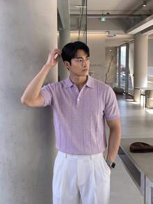 Claim Dot Men's Solid Color Casual Versatile Daily Wear Knit Top Formal Office Business Lilac Purple Summer - Purple - View 1
