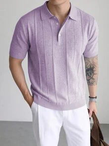 Claim Dot Men's Solid Color Casual Versatile Daily Wear Knit Top Formal Office Business Lilac Purple Summer - Purple - View 3