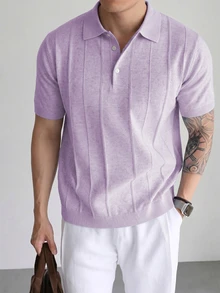 Claim Dot Men's Solid Color Casual Versatile Daily Wear Knit Top Formal Office Business Lilac Purple Summer - Purple - View 8