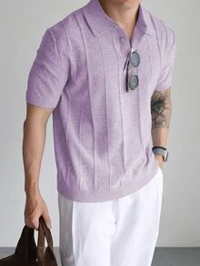 Claim Dot Men's Solid Color Casual Versatile Daily Wear Knit Top Formal Office Business Lilac Purple Summer - Purple - View 4