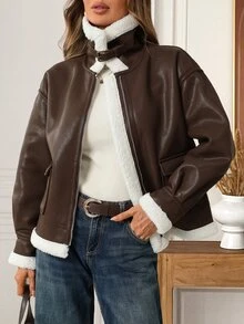 EMERY ROSE Women's Thermal Lined Casual Versatile Daily Long Sleeve Jacket Winter Jacket Winter Coats For Women - Coffee Brown - View 5