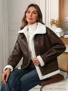 EMERY ROSE Women's Thermal Lined Casual Versatile Daily Long Sleeve Jacket Winter Jacket Winter Coats For Women - Coffee Brown - View 10