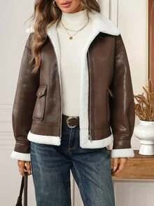 EMERY ROSE Women's Thermal Lined Casual Versatile Daily Long Sleeve Jacket Winter Jacket Winter Coats For Women - Coffee Brown - View 6