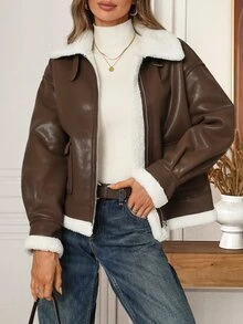 EMERY ROSE Women's Thermal Lined Casual Versatile Daily Long Sleeve Jacket Winter Jacket Winter Coats For Women - Coffee Brown - View 4