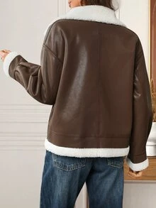 EMERY ROSE Women's Thermal Lined Casual Versatile Daily Long Sleeve Jacket Winter Jacket Winter Coats For Women - Coffee Brown - View 2