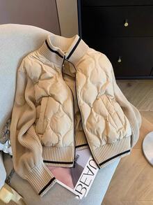 Muvela Women's Fashion Versatile Daily Wear Colorblock Winter Padded Coat Club Everyday Beige Casual Fall Autumn Elegant Christmas Party - Multicolor - View 6