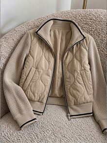 Muvela Women's Fashion Versatile Daily Wear Colorblock Winter Padded Coat Club Everyday Beige Casual Fall Autumn Elegant Christmas Party - Multicolor - View 7